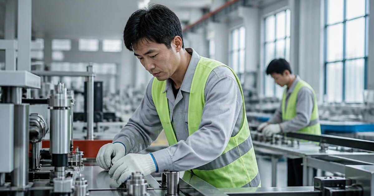 Workers from Asia in work uniforms on a production floor in Bulgaria – Primework Group article graphic
