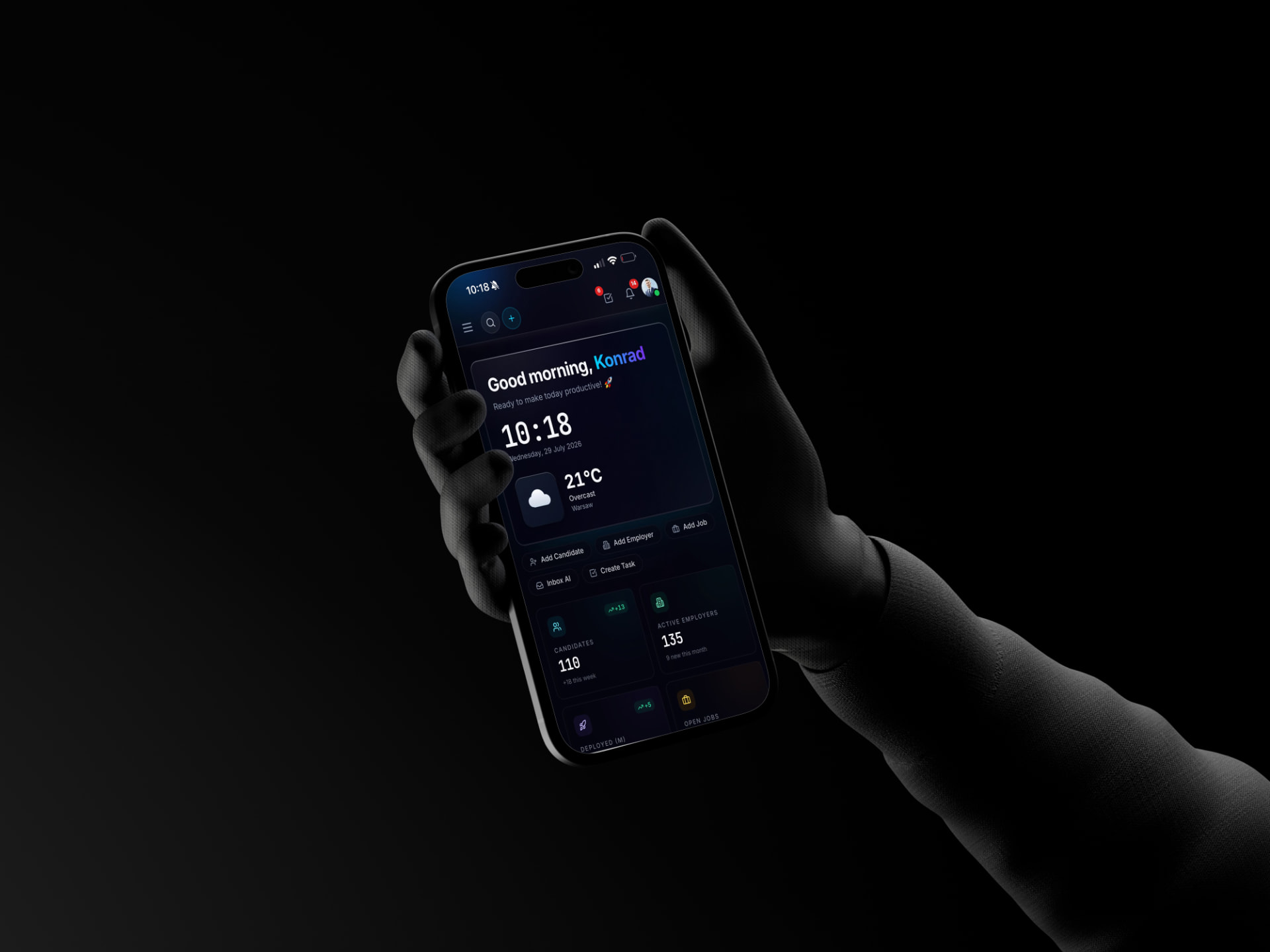 Приложение Primework за дистанционно управление на рекрутацията на екрана на смартфон